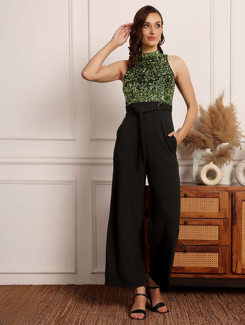 women sequined halter neck jumpsuit