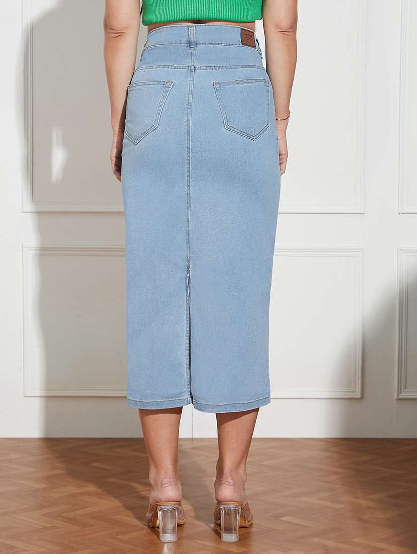 women solid high rise denim straight skirt - 22433523 -  Standard Image - 3