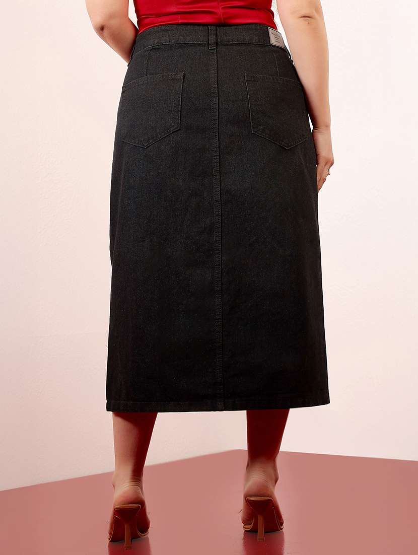 women solid high rise denim skirt - 22433530 -  Standard Image - 3