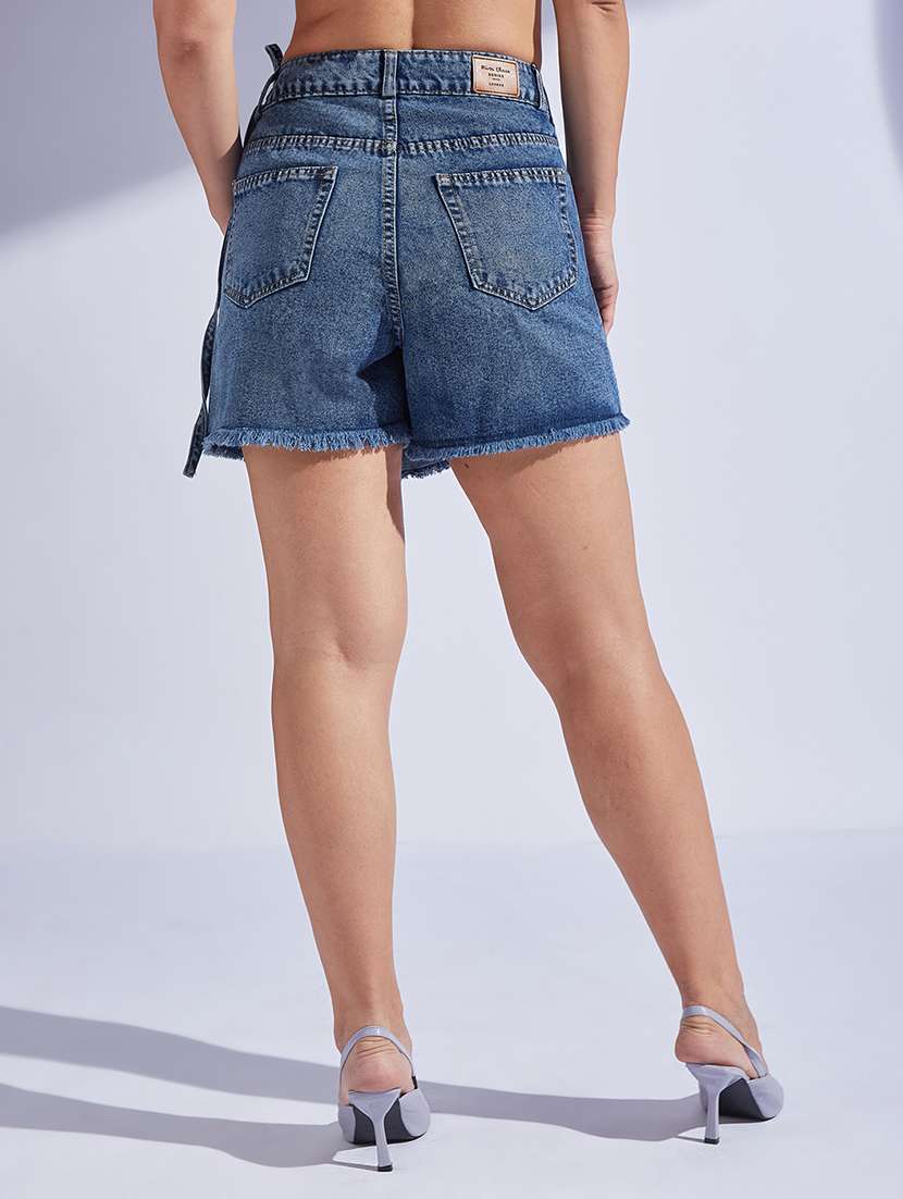 women solid high rise denim skorts  - 22433541 -  Standard Image - 3