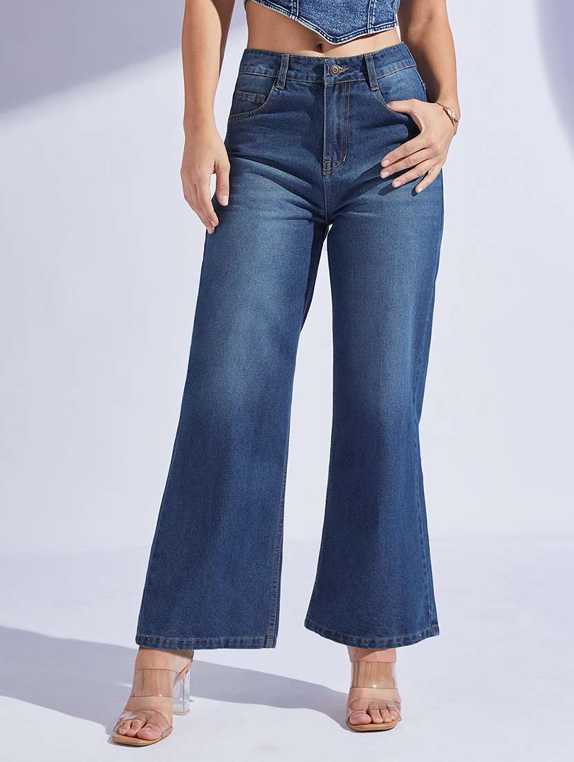 women solid high rise bootcut jean