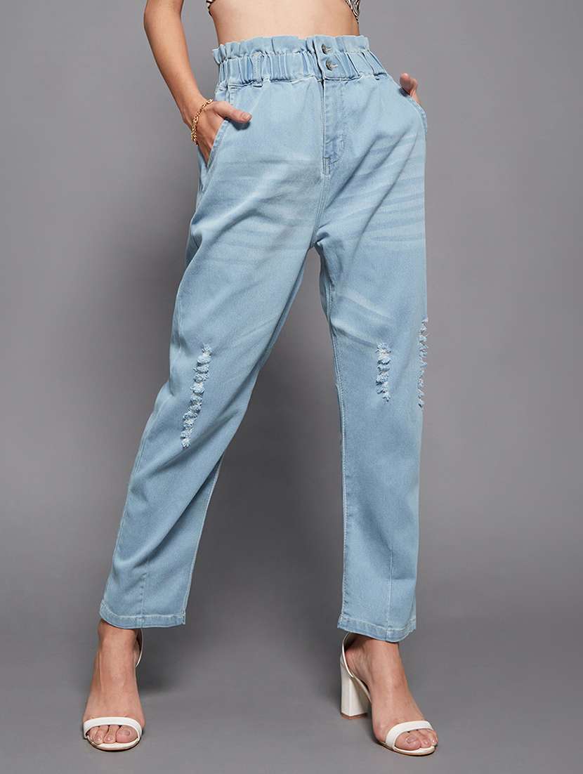 women distressed high rise mom jean