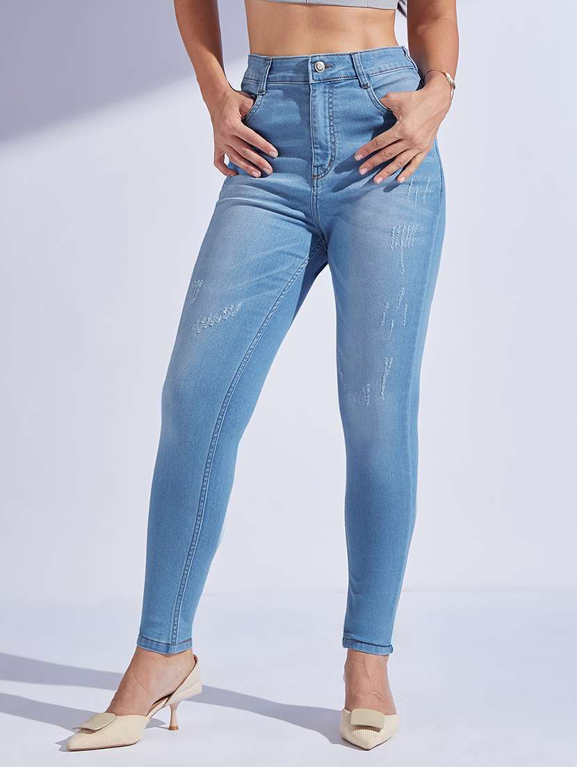 women solid high rise skinny jeans