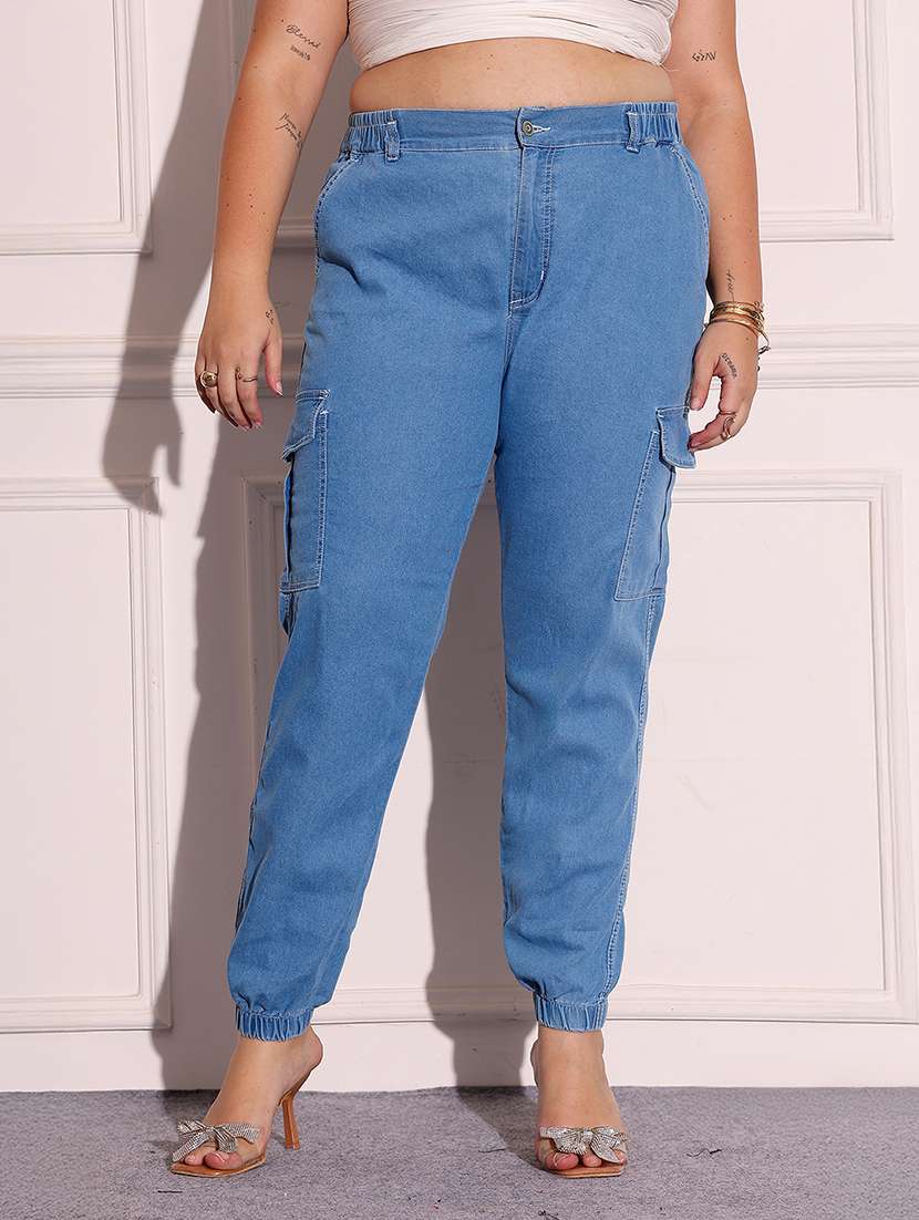 women solid high rise cargo jogger