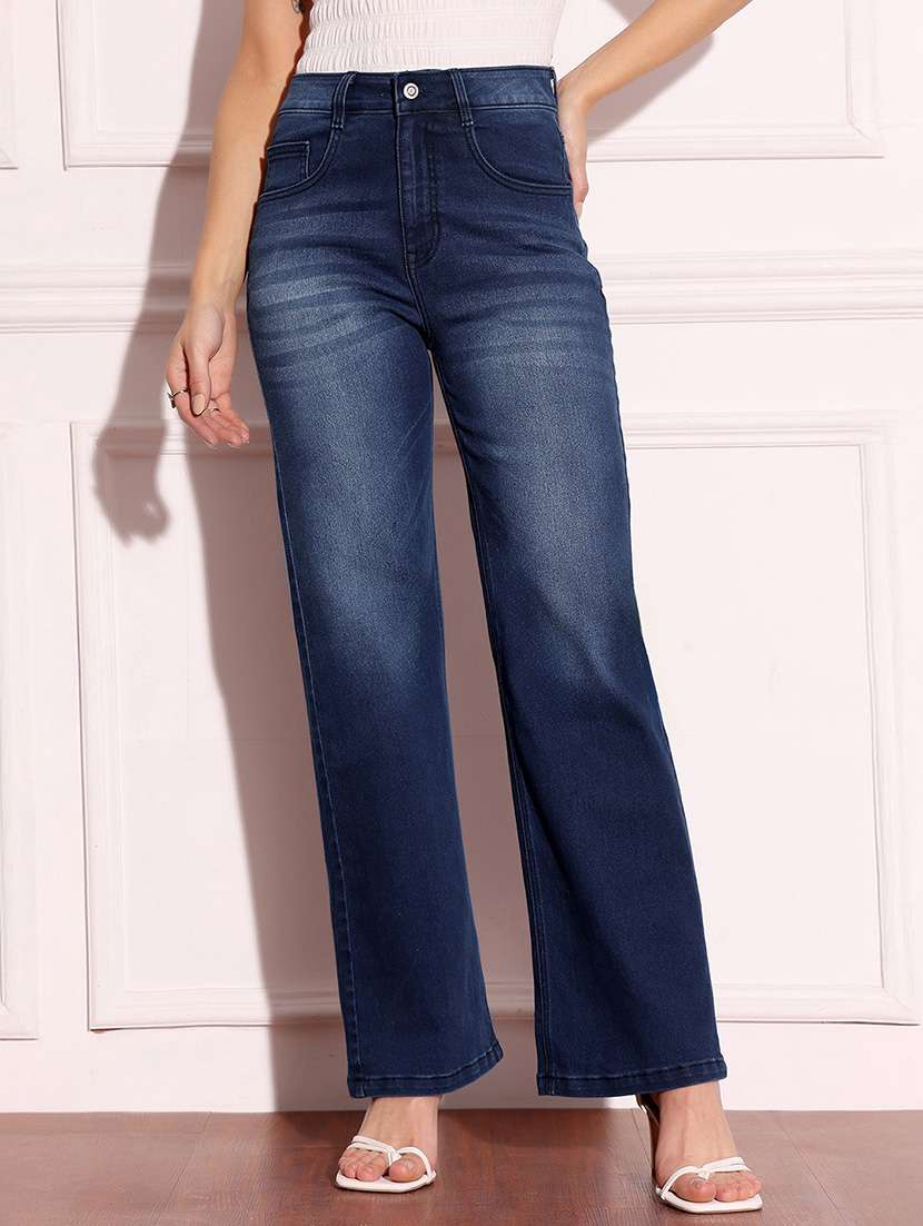 women solid high rise bootcut jean
