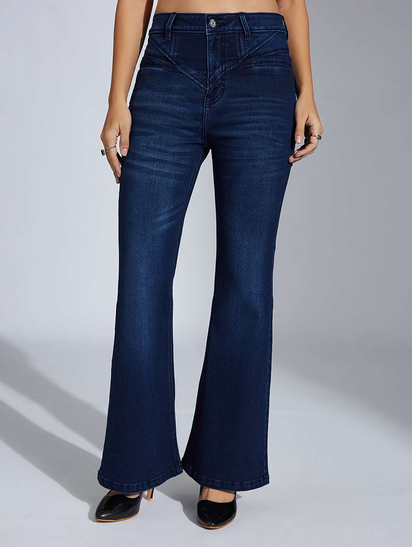 women solid high rise bootcut jean