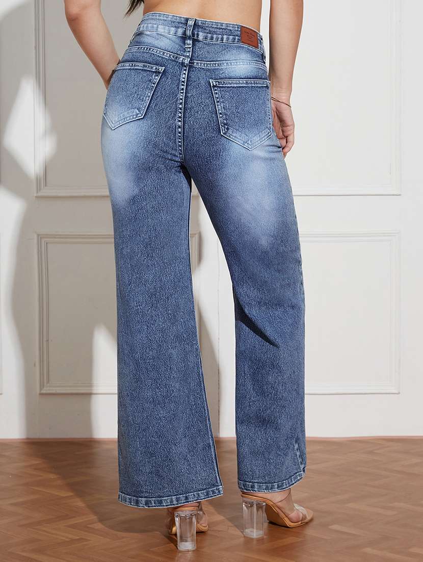women solid high rise wide leg jeans - 22433605 -  Standard Image - 3