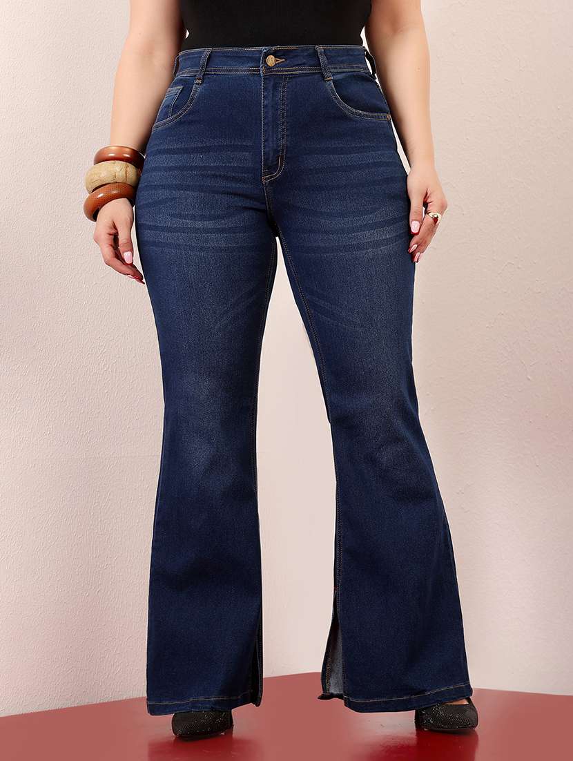 women solid high rise bootcut jeans