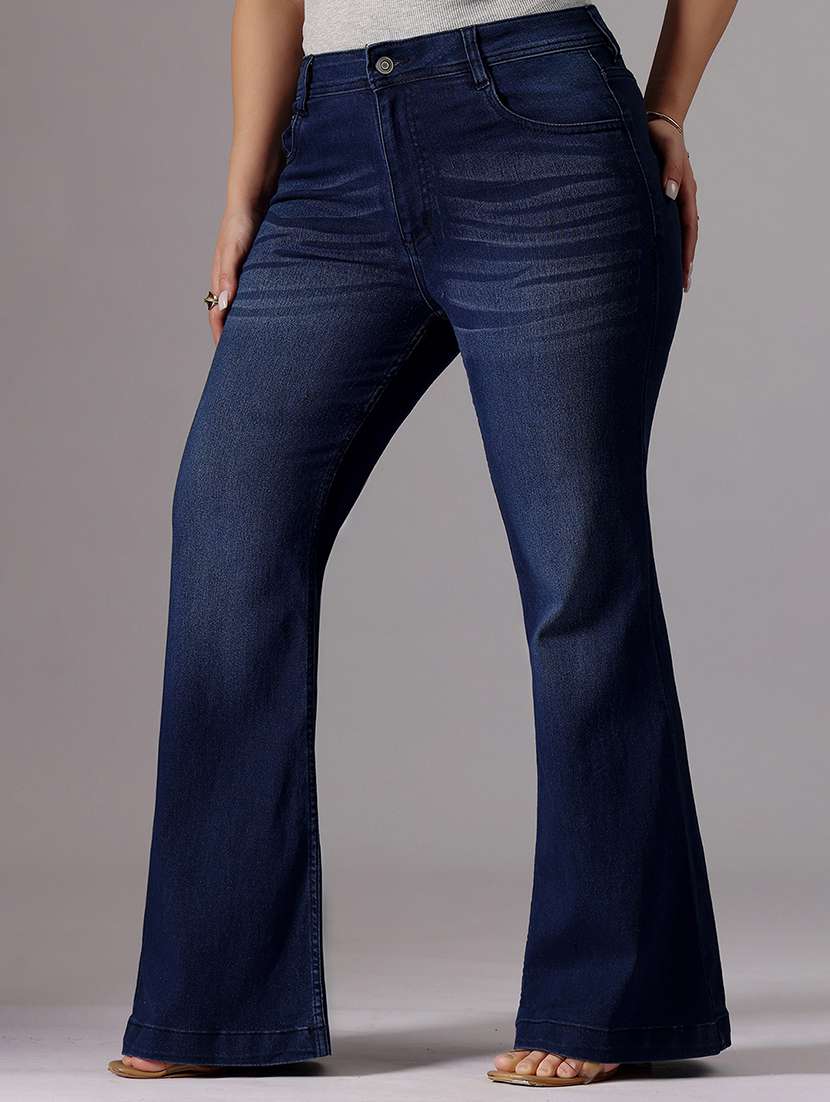 women solid high rise bootcut jeans