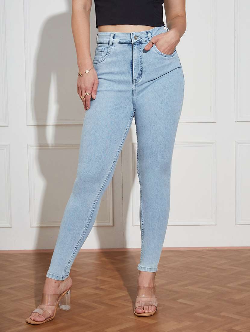 women solid high rise skinny jeans