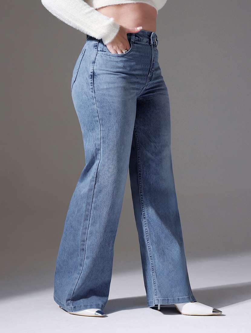 women solid high rise wide leg jeans - 22433631 -  Standard Image - 3