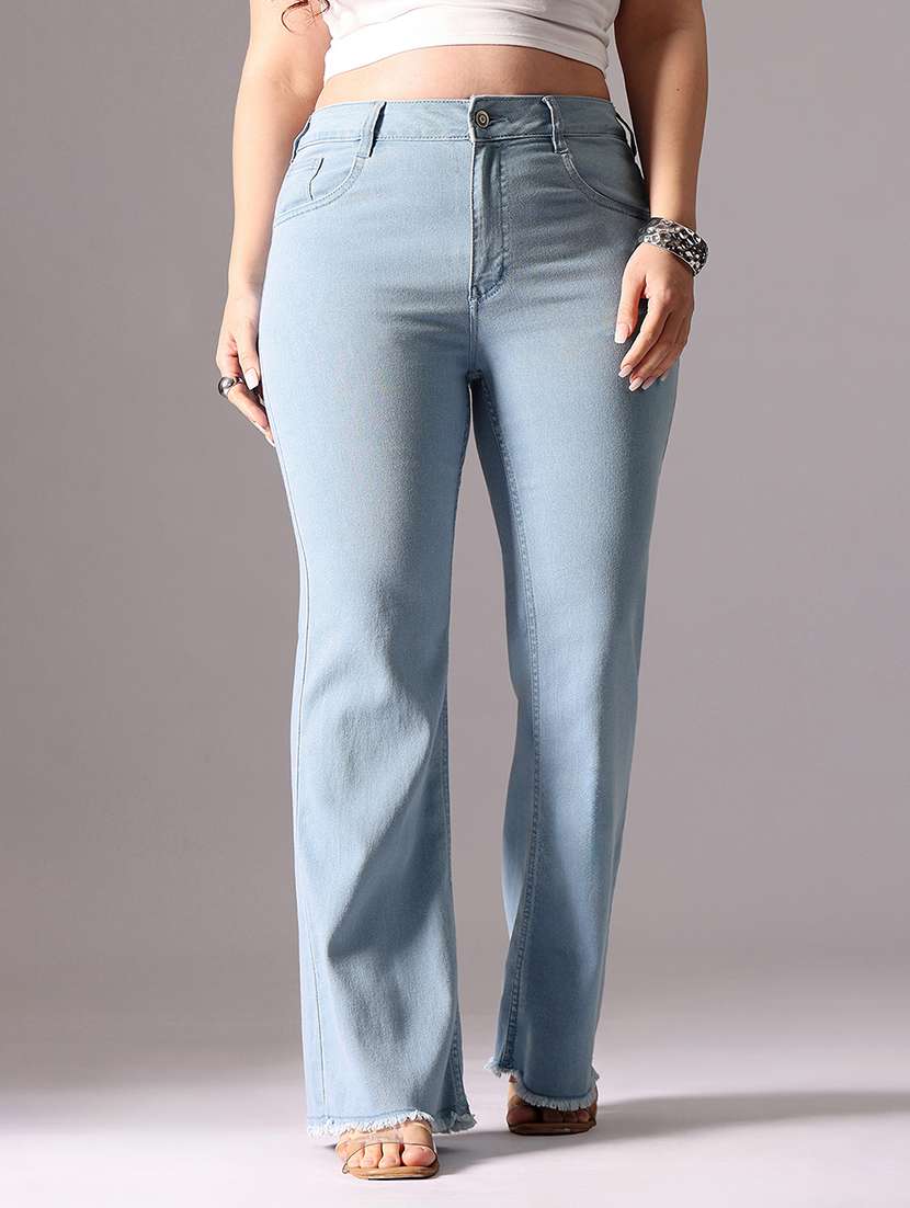 women solid high rise bootcut jeans