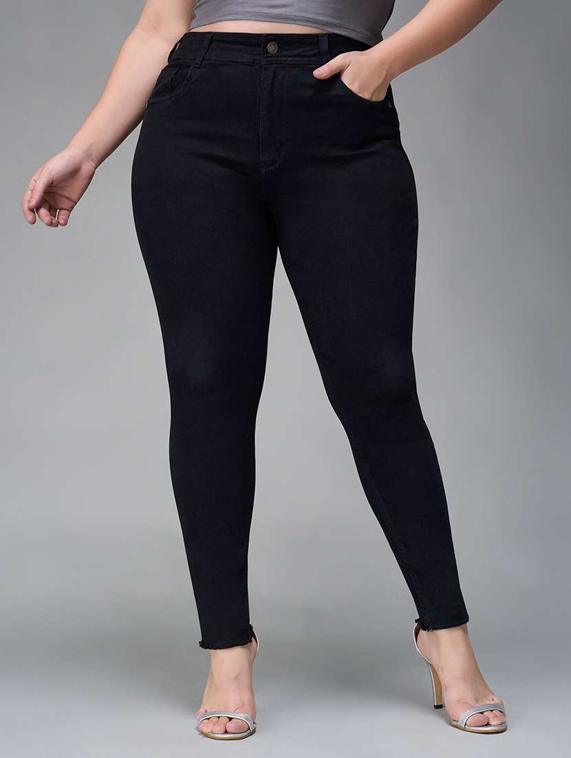 women solid high rise skinny jeans