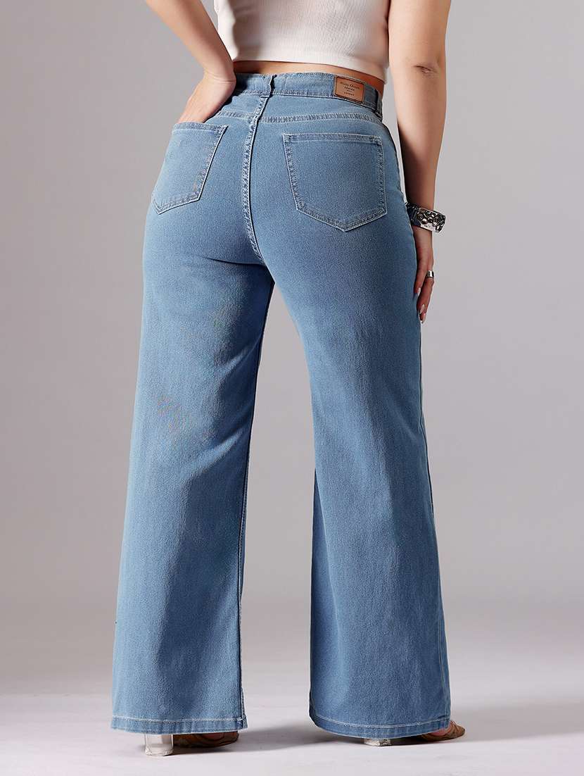 women solid high rise wide leg jeans - 22433652 -  Standard Image - 3