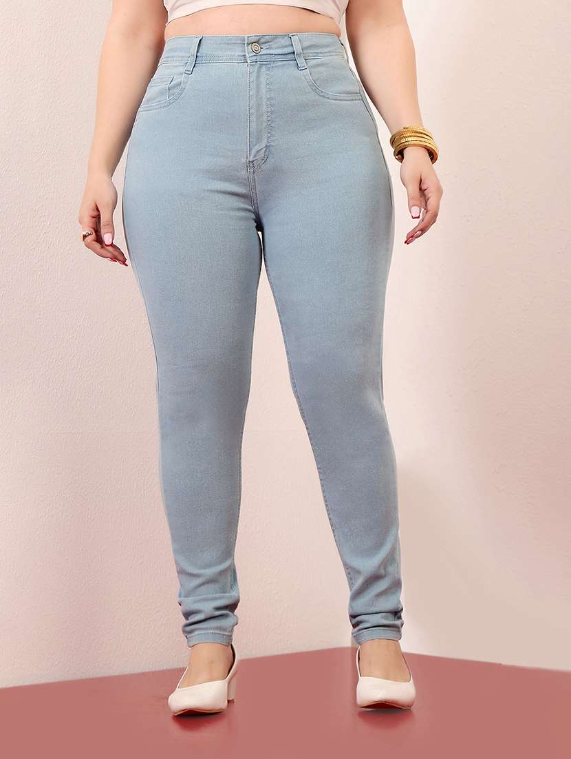 women solid high rise skinny jeans