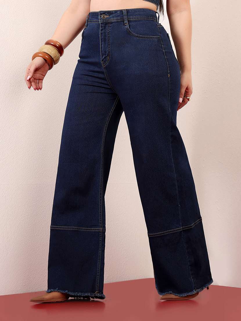 women solid high rise wide leg jeans - 22433674 -  Standard Image - 3