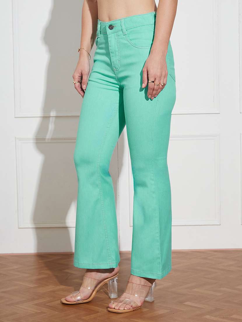 women solid high rise bootcut jean