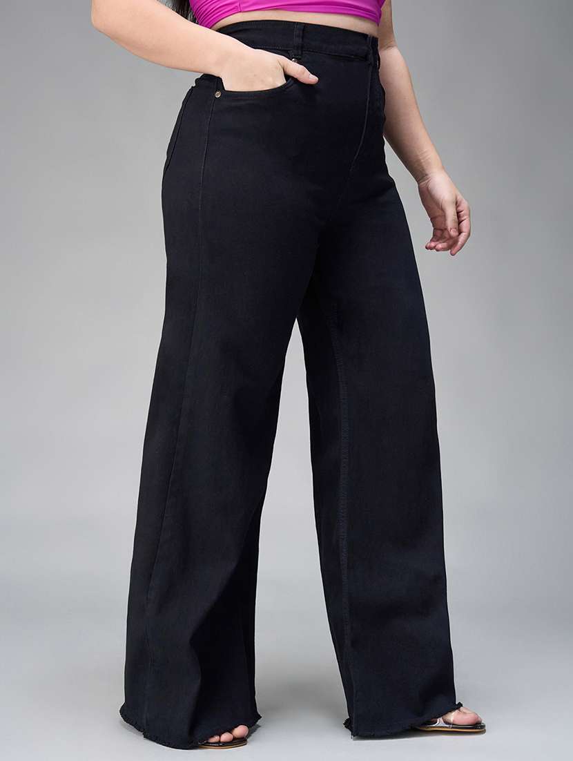 women solid high rise wide leg jeans - 22433695 -  Standard Image - 3