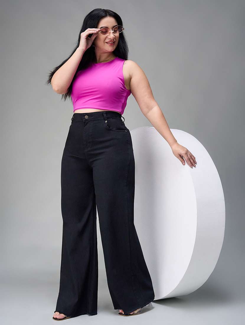 women solid high rise wide leg jeans - 22433695 -  Standard Image - 5