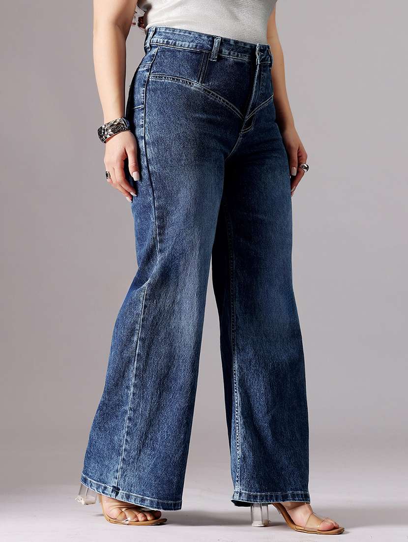 women solid high rise wide leg jeans - 22433700 -  Standard Image - 3