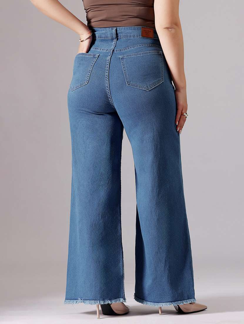 women solid high rise wide leg jeans - 22433702 -  Standard Image - 3
