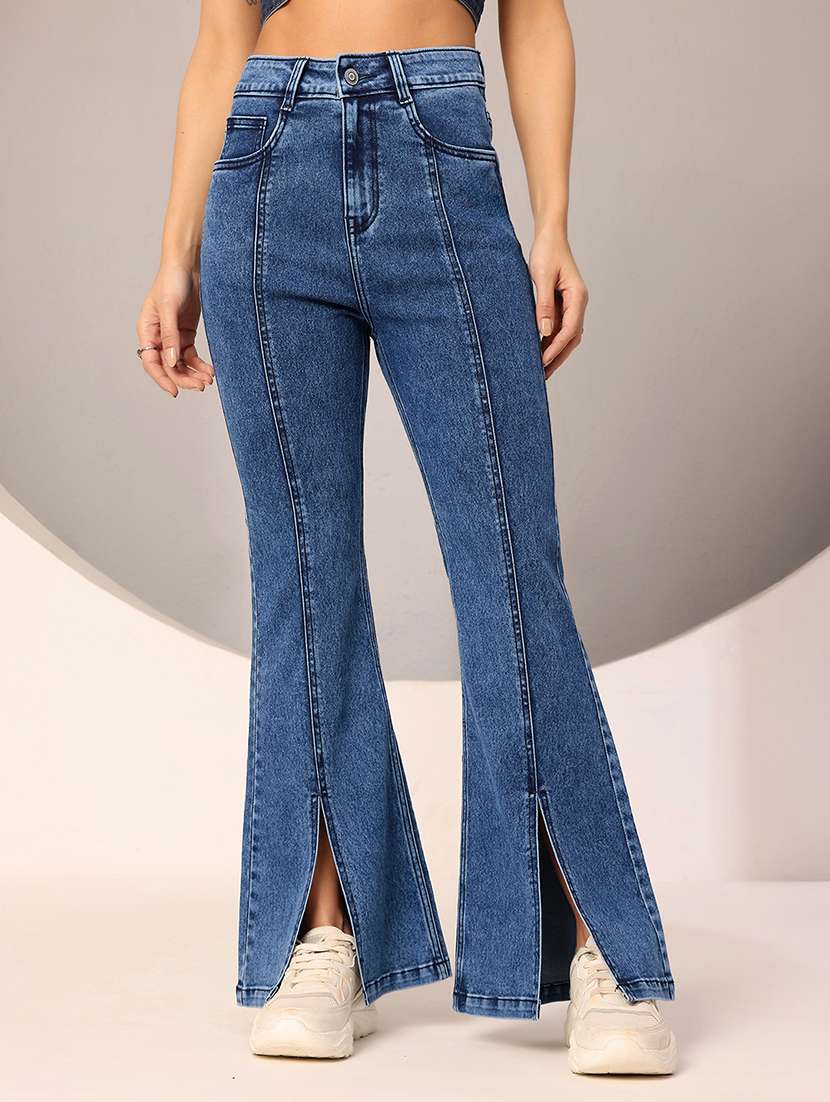 women navy blue cotton jean