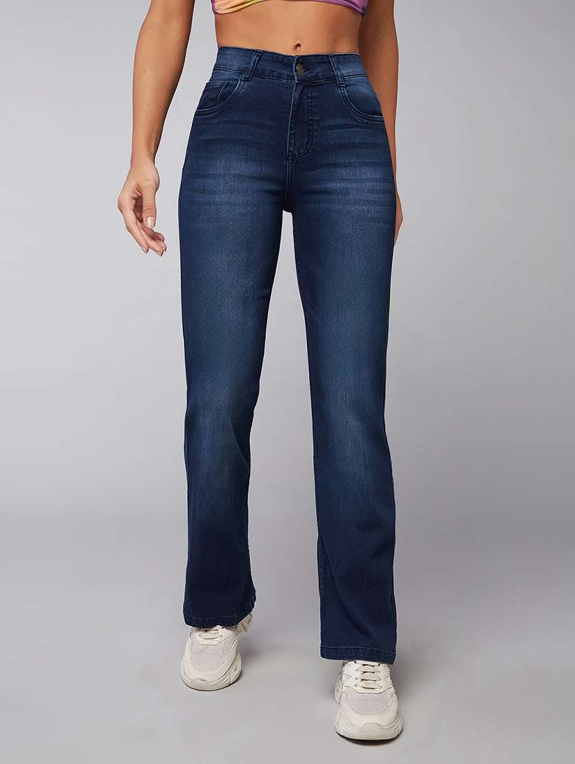 women navy blue cotton jean