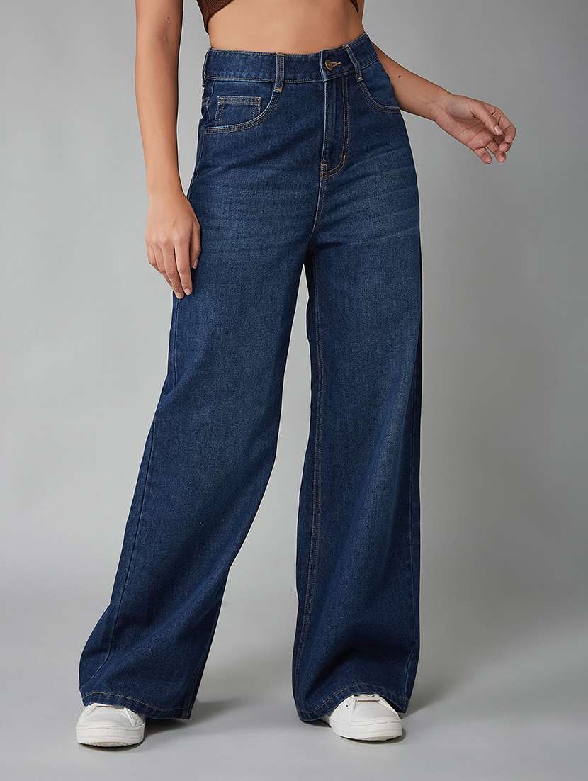 women navy blue cotton jean