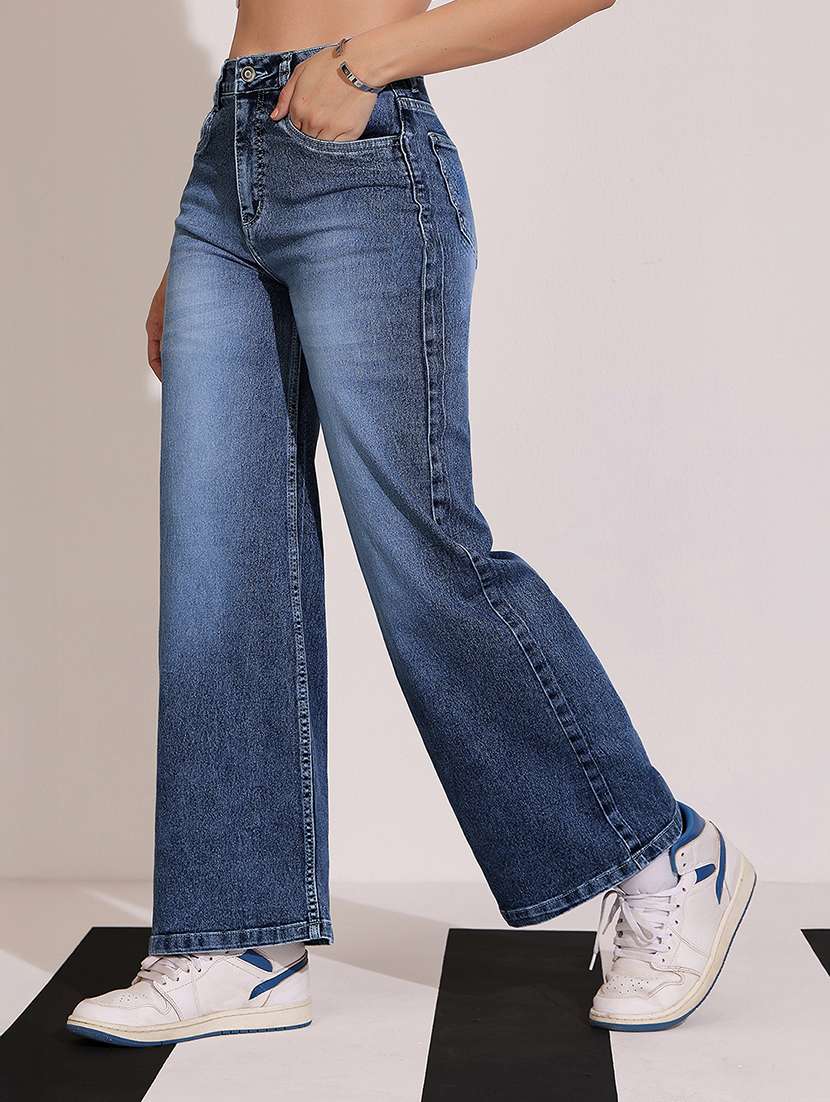 women light blue denim wide leg casual jeans - 22433771 -  Standard Image - 3