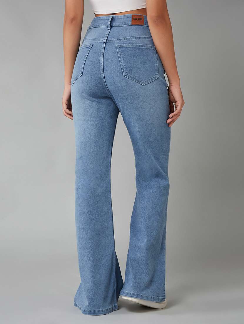 women blue cotton plain bootcut high rise jeans - 22433773 -  Standard Image - 3