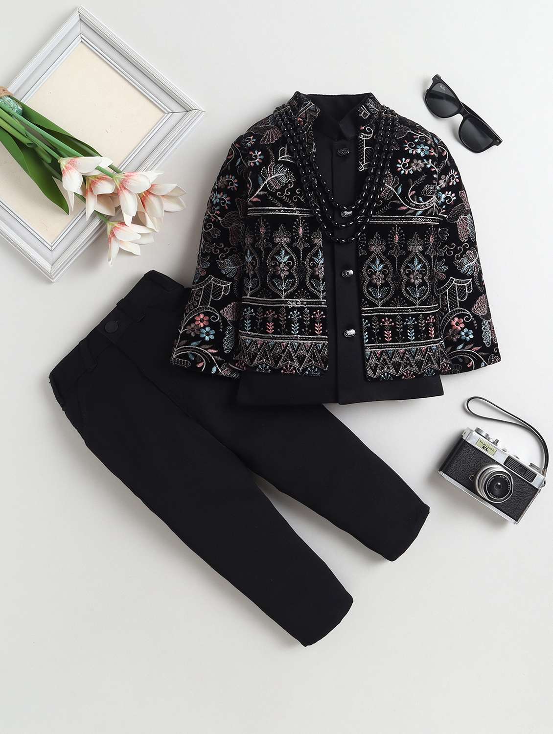 boys embroidered long sleeve sherwani set