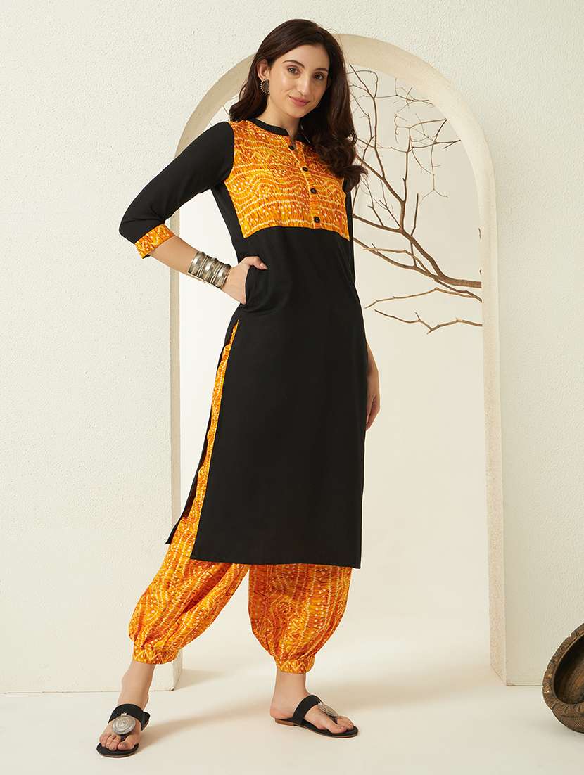 women bandhani three quarter sleeve kurta salwar set - 22433910 -  Standard Image - 3