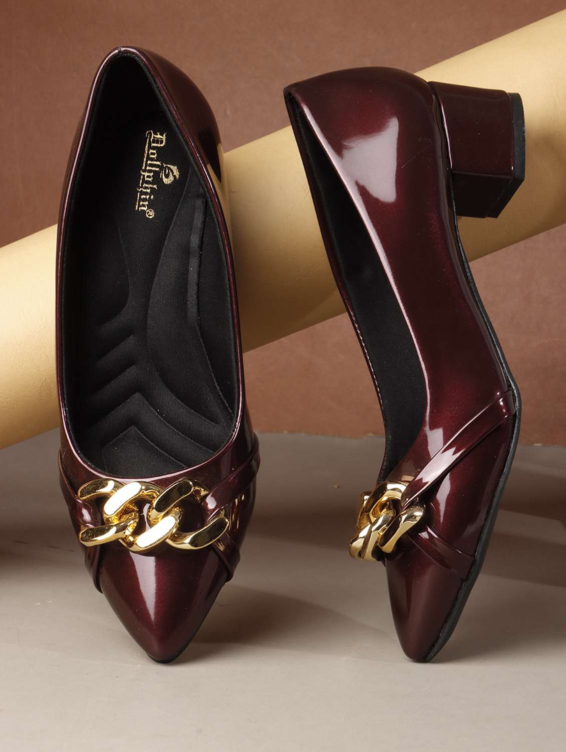 purple patent leather slip on pumps