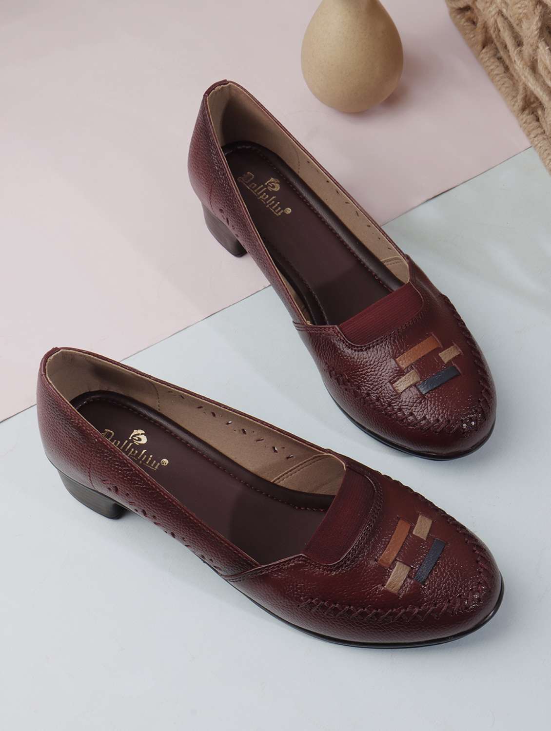 women maroon slip on pump