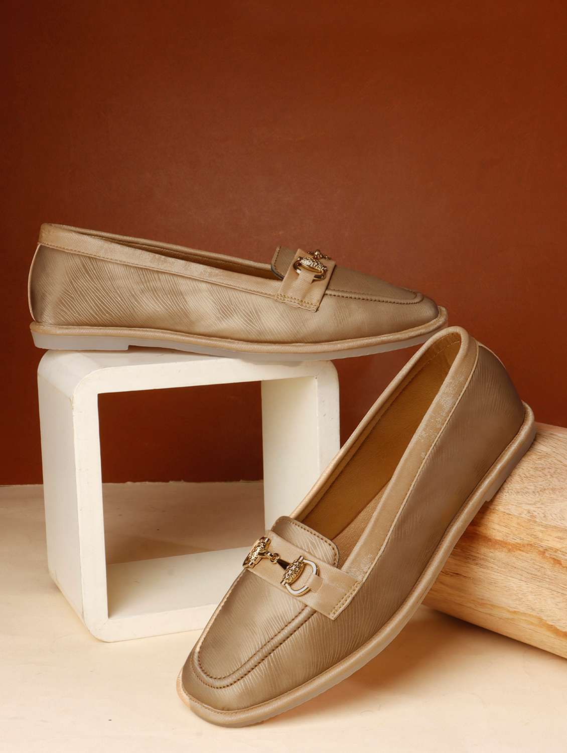 women gold slip on ballerina
