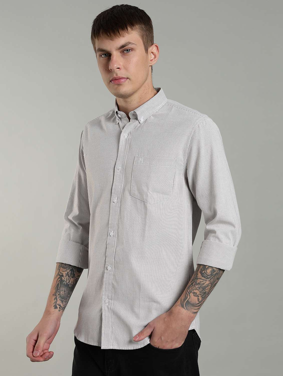 men striped long sleeve slim fit casual shirt - 22433955 -  Standard Image - 3