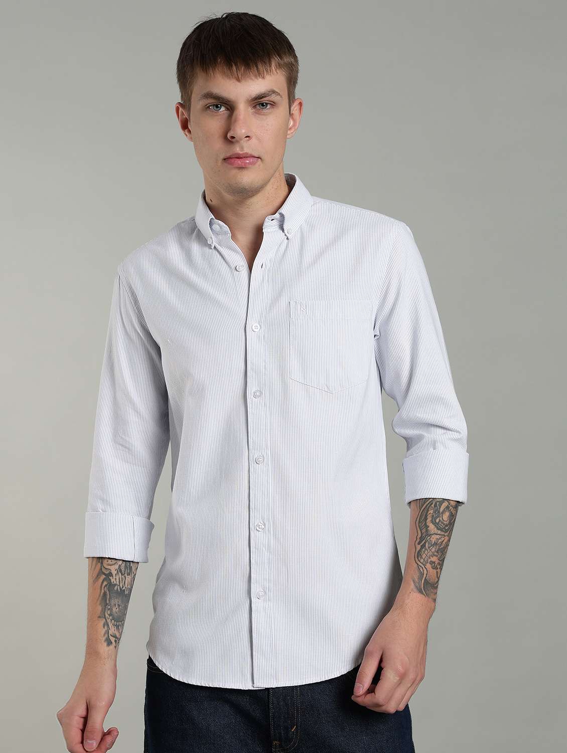 men striped long sleeve slim fit casual shirt