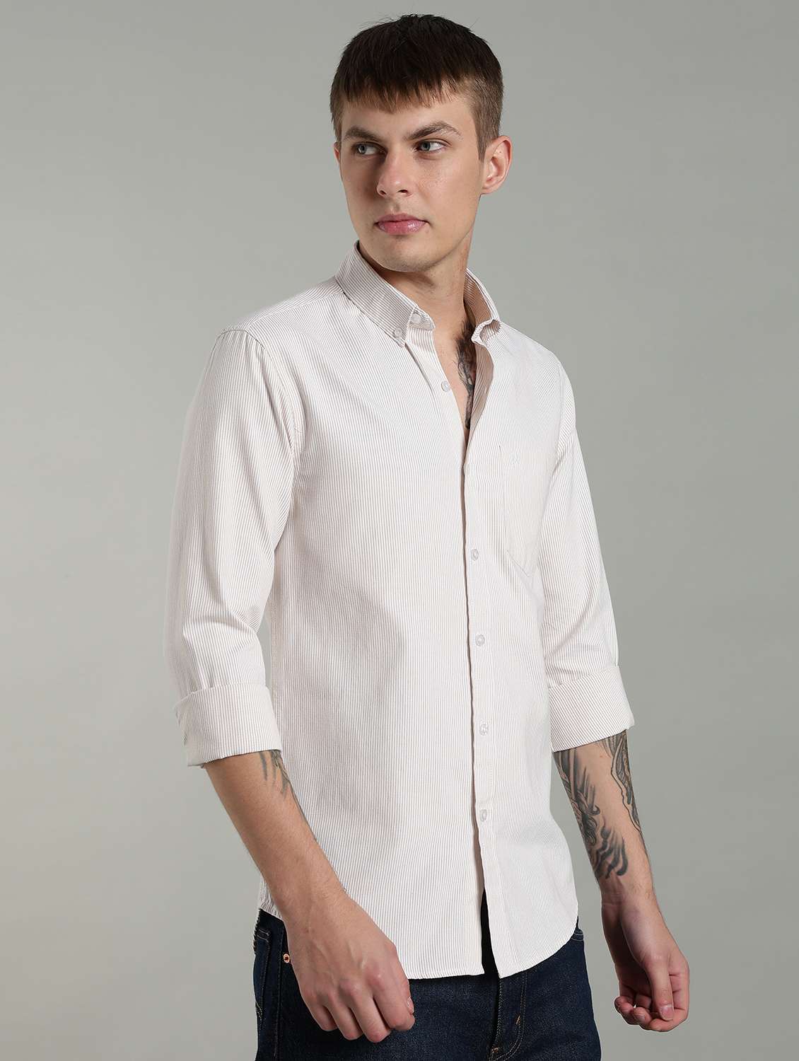 men striped long sleeve slim fit casual shirt - 22433962 -  Standard Image - 3