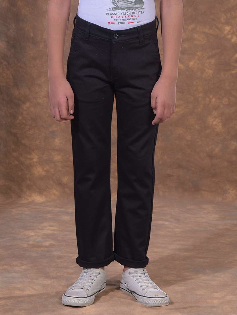 boys  solid black cotton chinos trouser