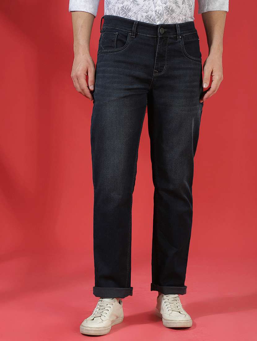 men solid mid rise straight fit jean