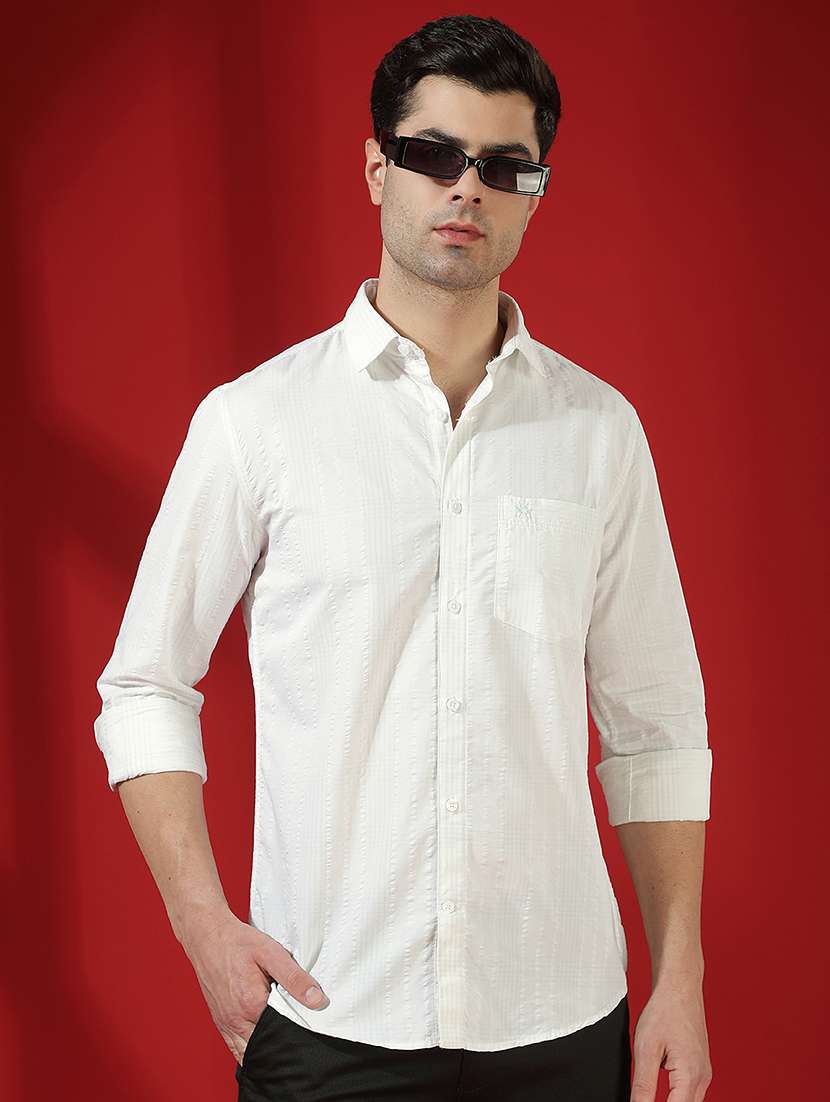 men textured long sleeve slim fit casual shirt