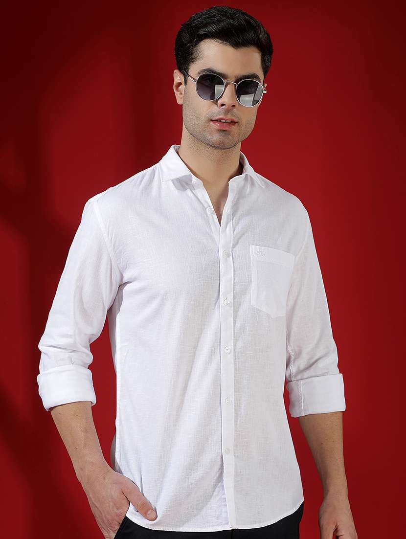 men solid long sleeve slim fit casual shirt