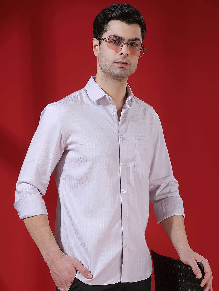 men self design long sleeve slim fit casual shirt