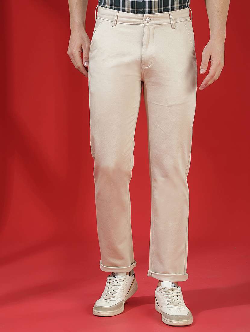 men self design mid rise chinos casual trouser