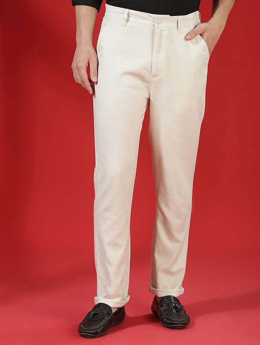 men solid mid rise chinos casual trouser