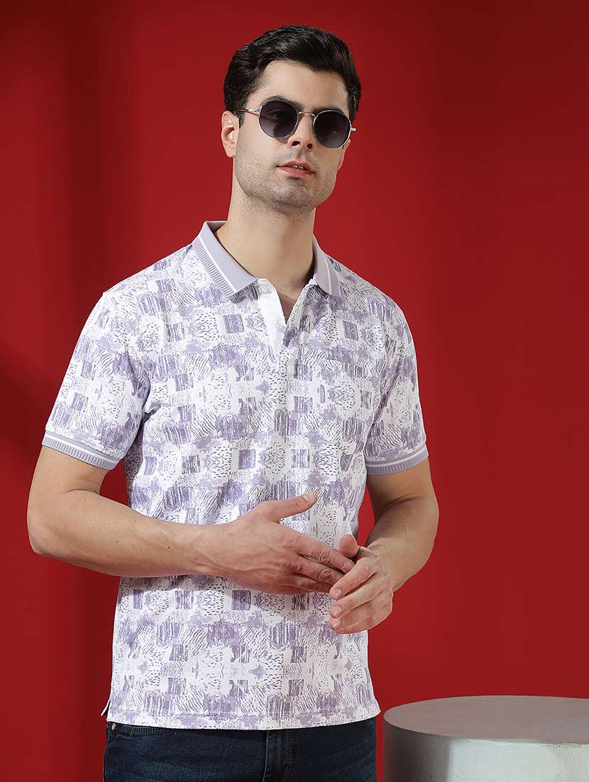 men printed short sleeve slim fit polo t-shirt