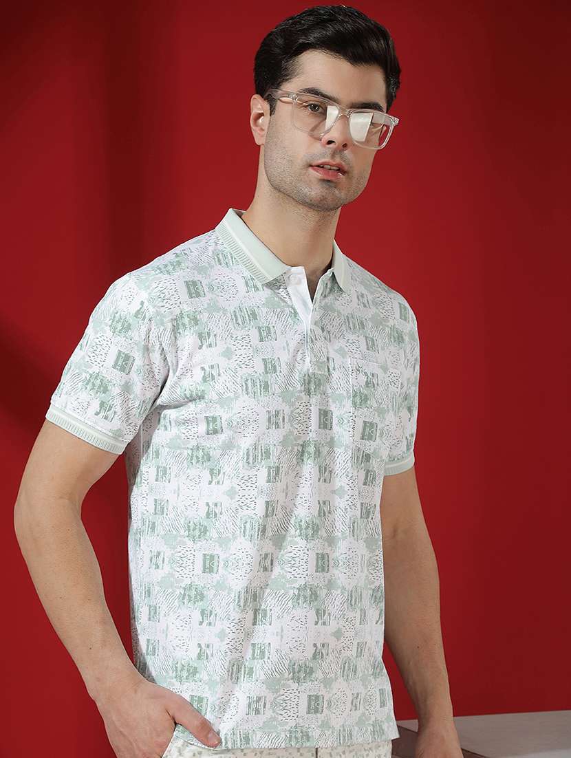 men printed short sleeve slim fit polo t-shirt