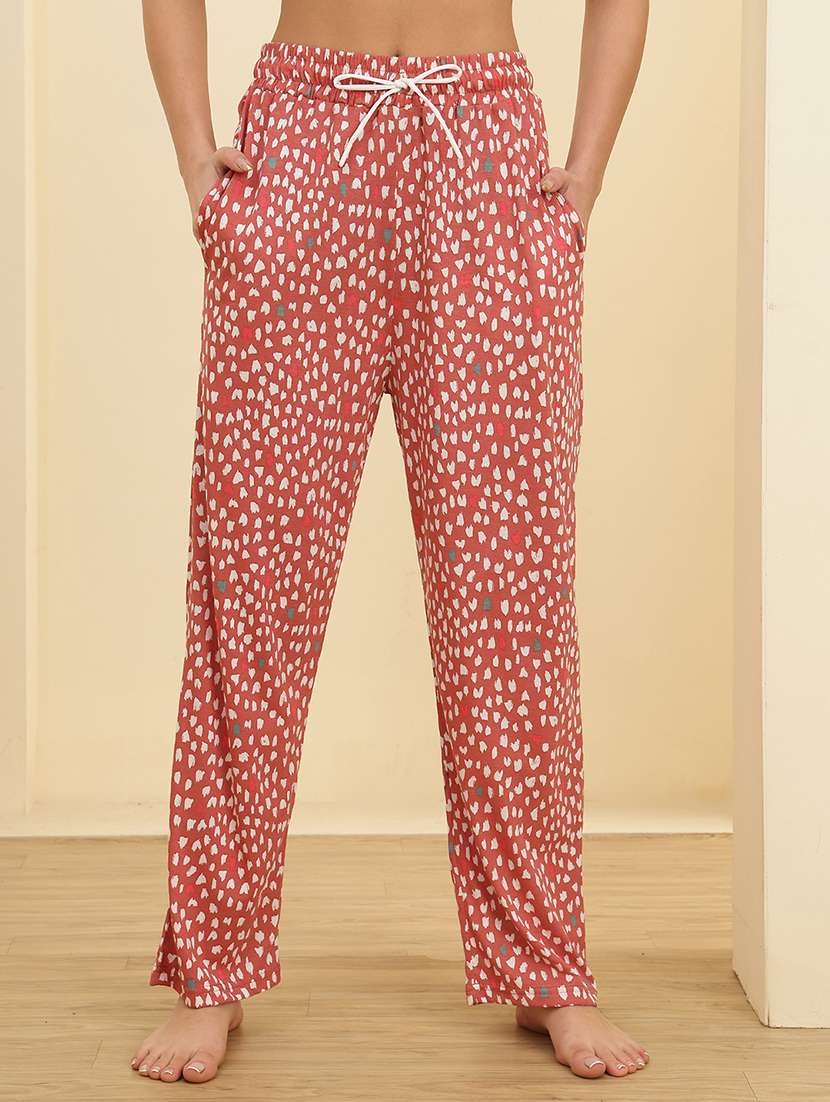 women solid mid rise loungewear pajama