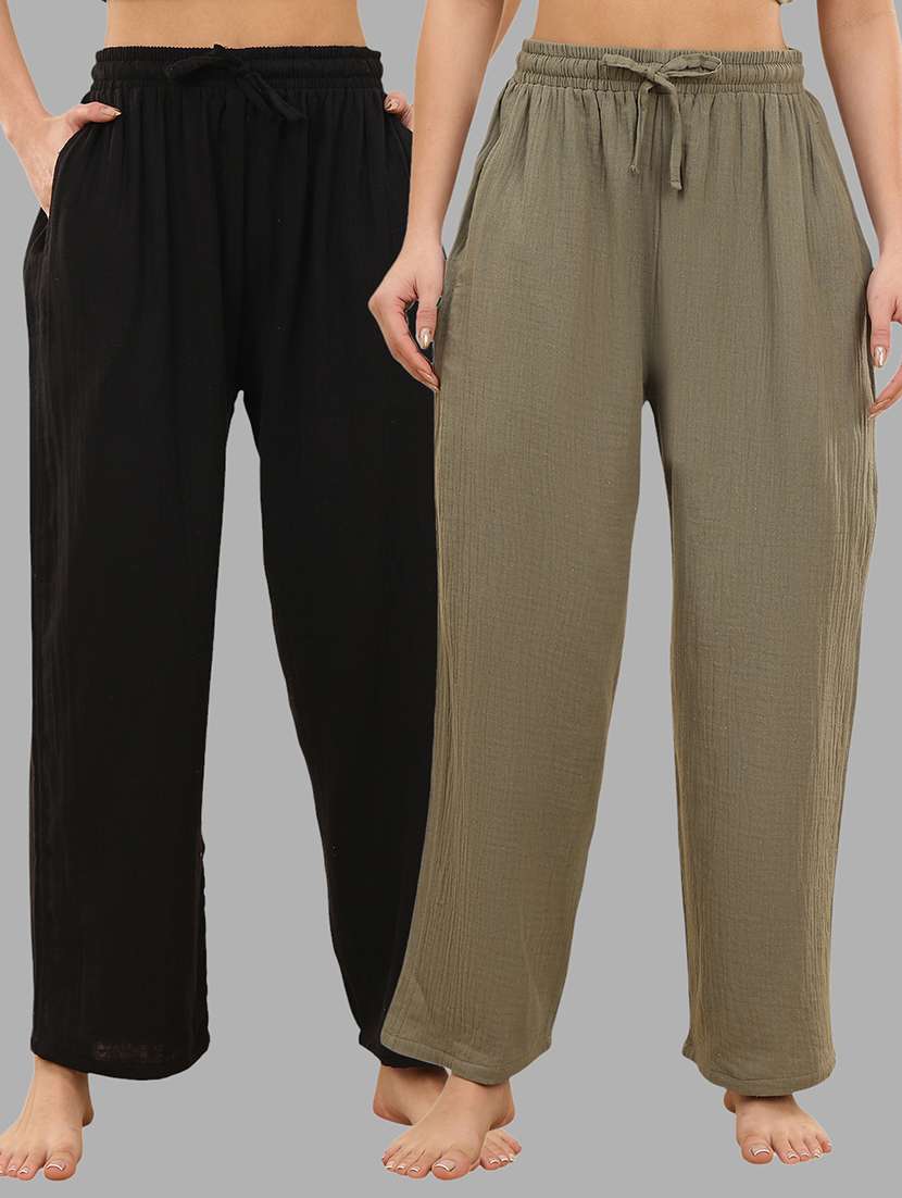 women pack of 2 solid mid rise pajama