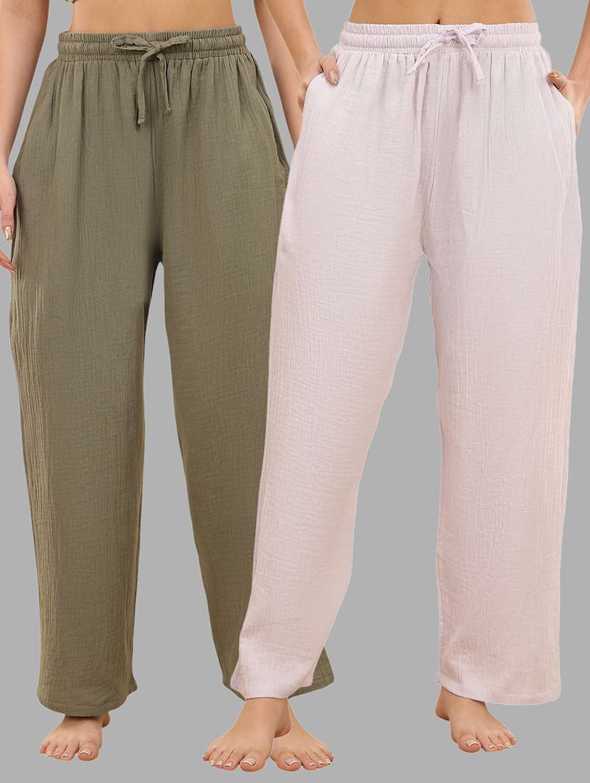 women pack of 2 solid mid rise pajama